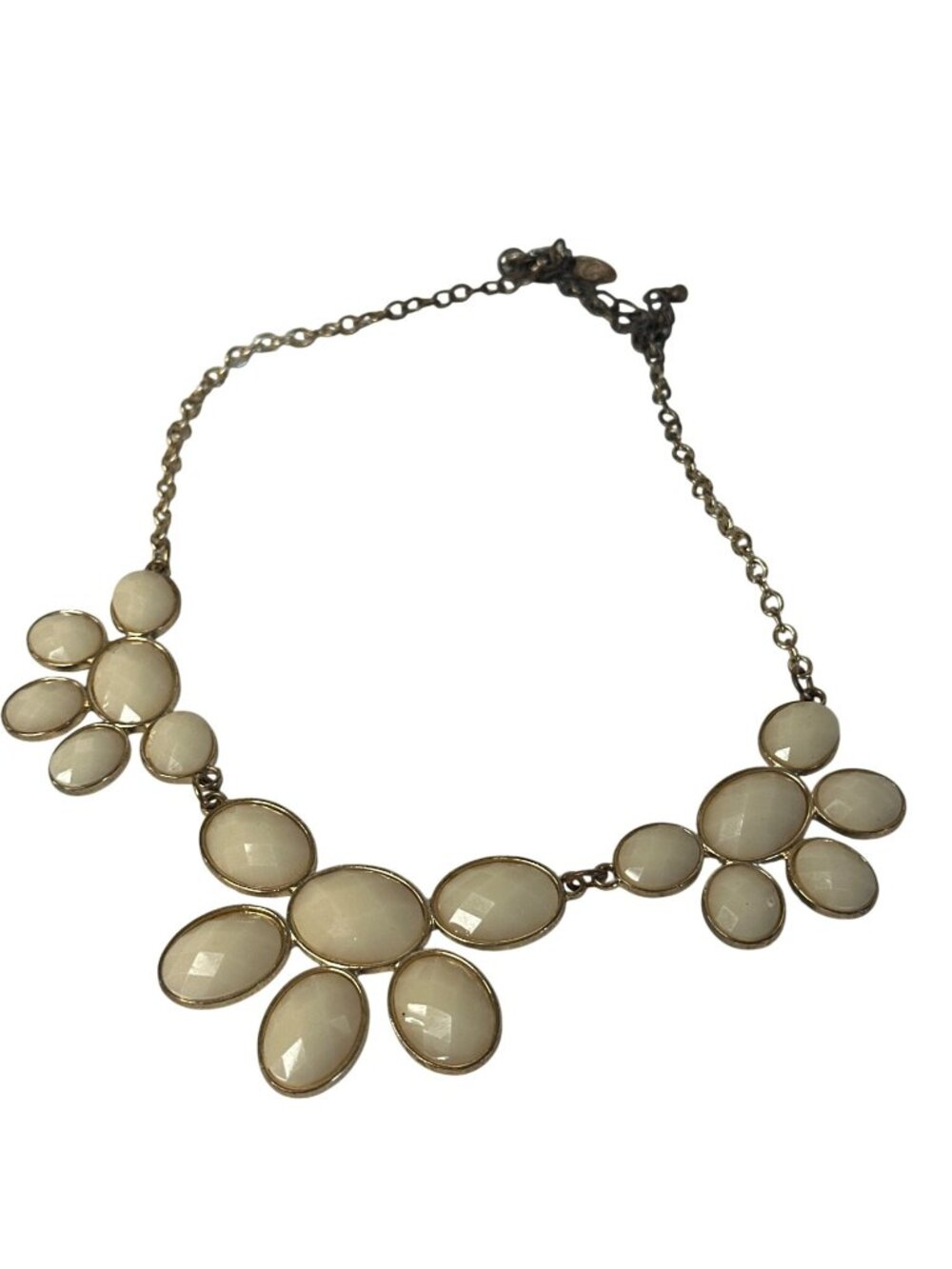 Bib Necklace Gold-Tone Faceted Cream Bead Oval Statement Cream Beads Career